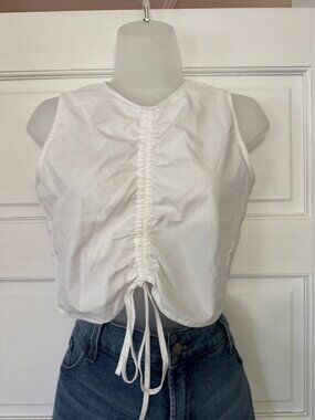 Unique Calvin Klein White Cinched and Zip Back Cotton Crop Top